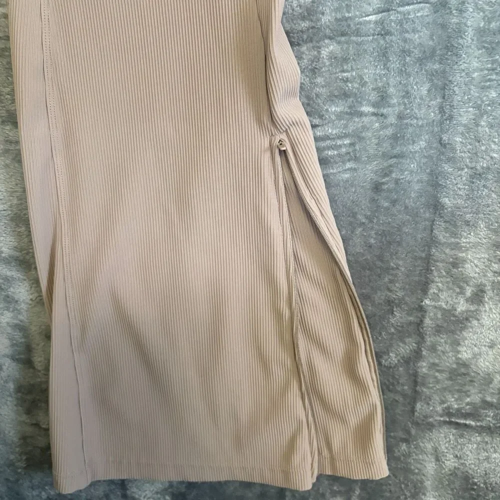Lululemon Brushed Softstreme Ribbed Zip Hem Flared Pants Taupe Beige 6